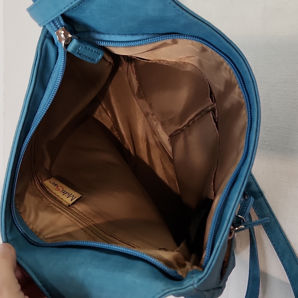Multisac vegan blue crossbody bag. Size 10 X 9". - Picture 8 of 11